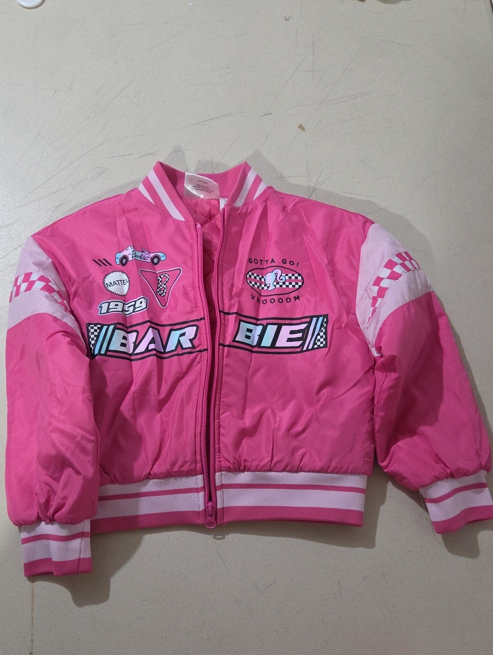 Barbie Hot Pink Racing Puff Jacket with White Trim